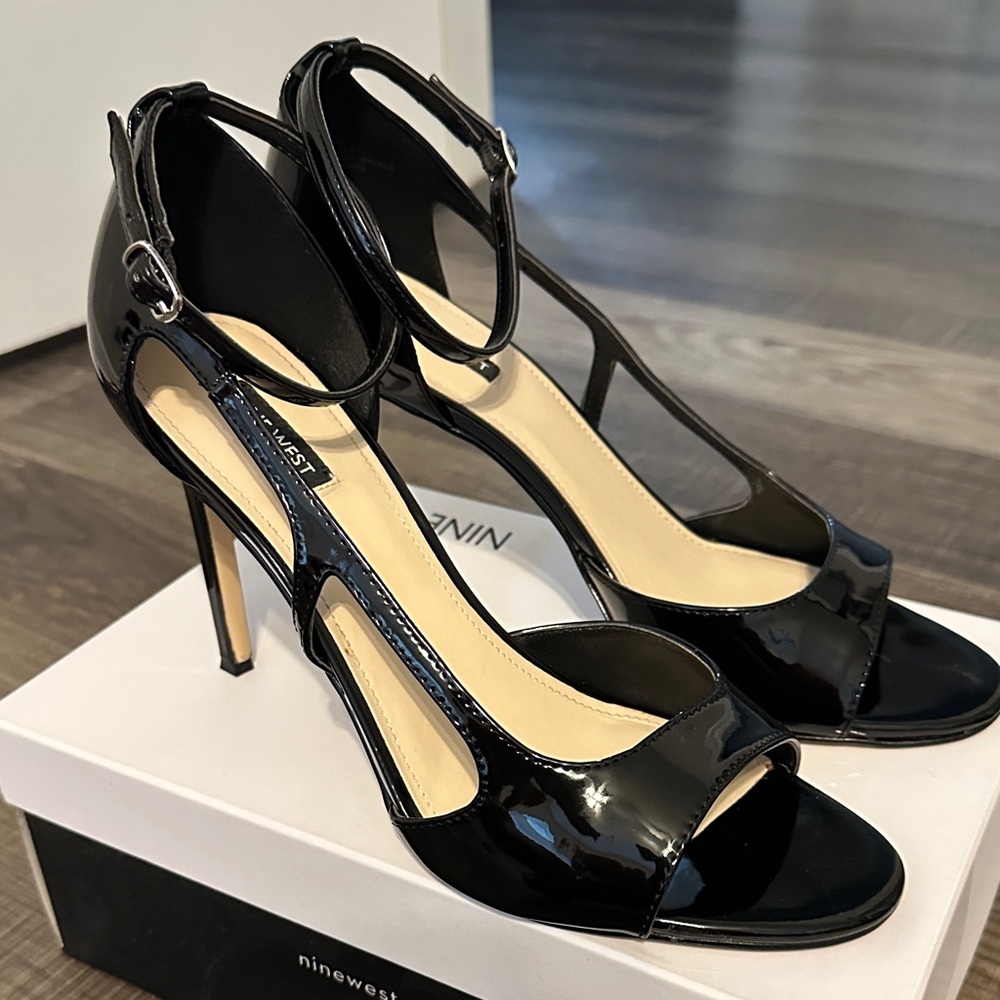 Nine West Glossy Black Open-Toe Heels